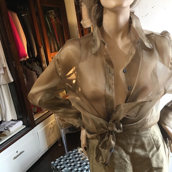Vintage90’s The Limited sheer blouse with matching pants gold - Picture 8 of 14